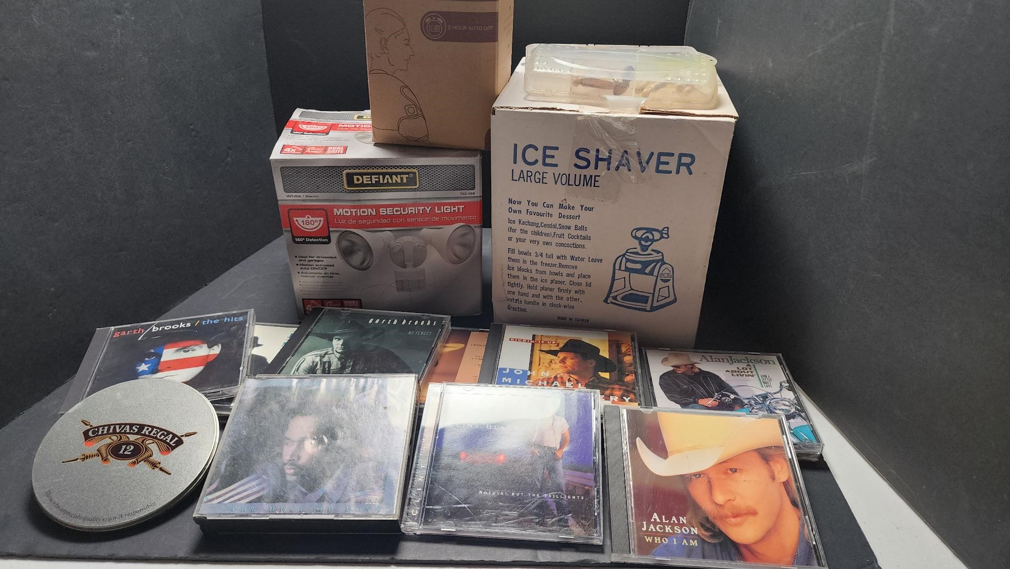 Security light, ice shaver and CD's