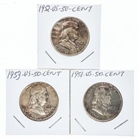 Lot 3 USA Silver 50 cents - 1951-1952-1953