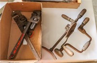 3-Pipe Wrenches, Wood Brace & Breast Brace