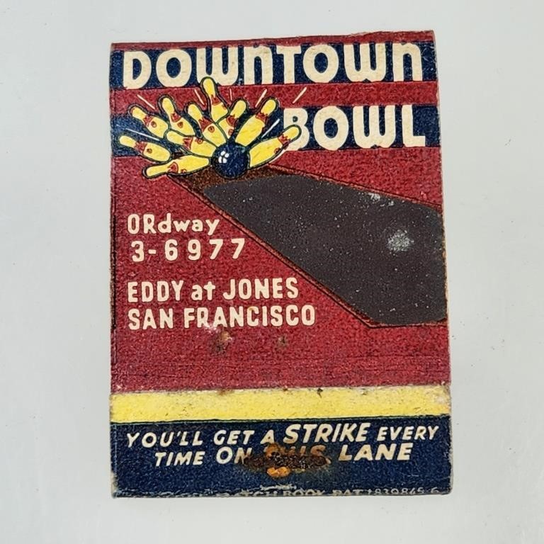 DOWNTOWN BOWL ADV. FEATURE MATCHBOOK