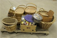 Assorted Wooden Baskets & Vintage Cookie Tins