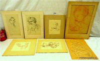 Collection of 7 Original Pencil Sketches