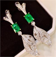 2.8ct Natural Emerald 18Kt Gold Earrings