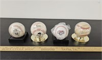 (4) Baseballs on Display Stands- Including Real