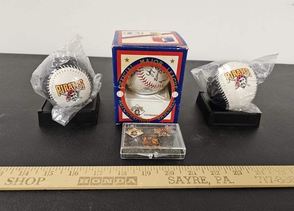 (3) Pittsburgh Pirates Baseballs on Stands- One