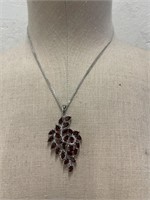 Sterling Necklace With Garnet Leaf Design Pendant