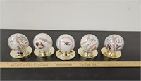 (5) Baseballs in Display Cases- Inclduing Red