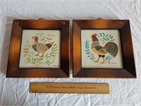 Vintage Chicken & Rooster Framed Pictures