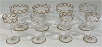 NICE SET OF GOLD TRIM STEMWARE INCL COUPES