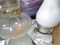 2 Oil Lamps & Creamer