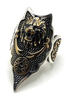 Sterling Silver Roaring Lion, Zulfiqar Sword Ring
