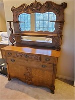 Antique Sideboard & Mirrored Hutch-WOW