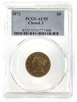 1873 $5 Gold Half Eagle PCGS AU55 Closed 3