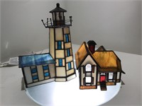 Pair of  Leaded Glass "Beach" Lamps