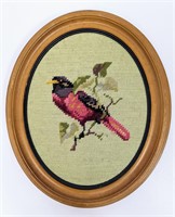 Vintage Robin Needlepoint With Oval Frame