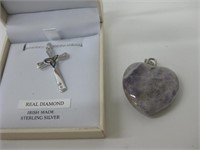 Sterling Silver w/ Diamond Cross Necklace w/ Box