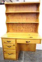 Rustic Knotty Pine 4-Drawer Desk w/ Bookcase