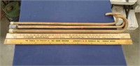 Two Wooden Rulers and Three Wooden Canes