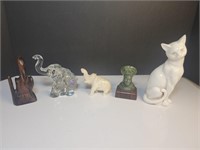 5x figurines heiseys elephant, cat, pelican,