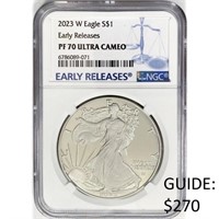 2023-W White Silver Eagle NGC PR70 UCam Blue