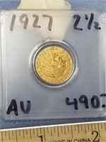 1927 gold $2.50 coin with an Indian head on it