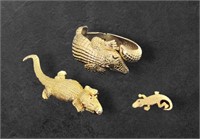 Vintage Gold Tone Alligator Jewelry Lot