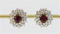 PAIR PLATINUM & 18K RUBY & DIAMOND EAR CLIPS