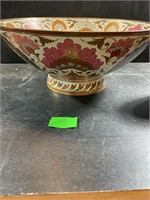 Large heavy brass bowl with peacock design