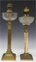 (2) FRENCH ONYX & GILT METAL OIL LAMPS
