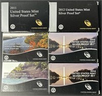 6 US Silver Proof Sets 2011-14, ‘17, ‘18