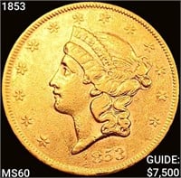 1853 $20 Gold Double Eagle UNCIRCULATED