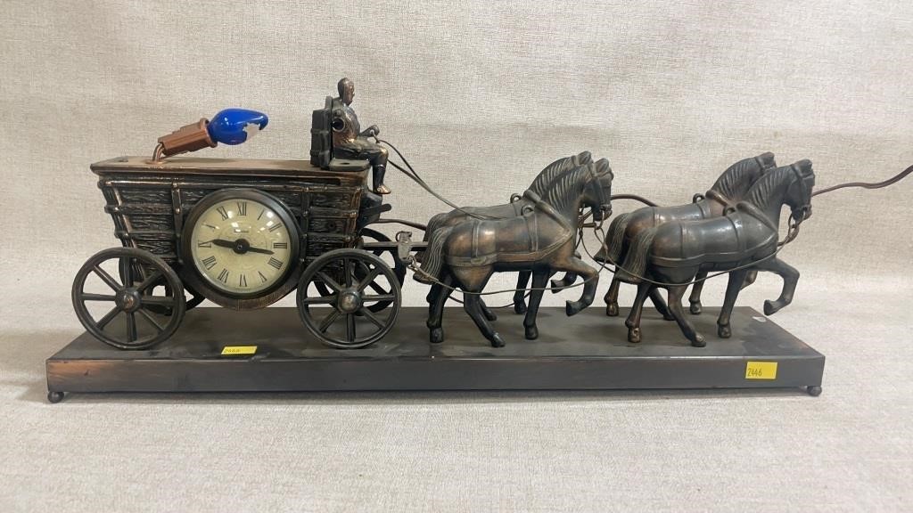 United clock company horse drawn wagon clock and