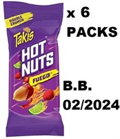 6 x 90g TAKIS HOT NUTS FUEGO - B.B. 02/2024