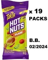 19 PACKS x 90g TAKIS HOT NUTS FLARE - B.B. 02/2024