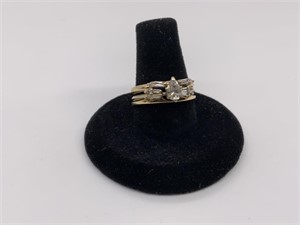 14K GOLD+TEAR DROP DIAMOND WEDDING SET 3 RINGS