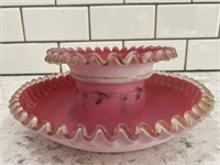 Antique Pink Satin glass dish