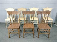 7x The Bid Assorted Wooden Pressed Back Chairs