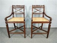 2x The Bid Front Gate Mahogany Cane Bottom Chairs