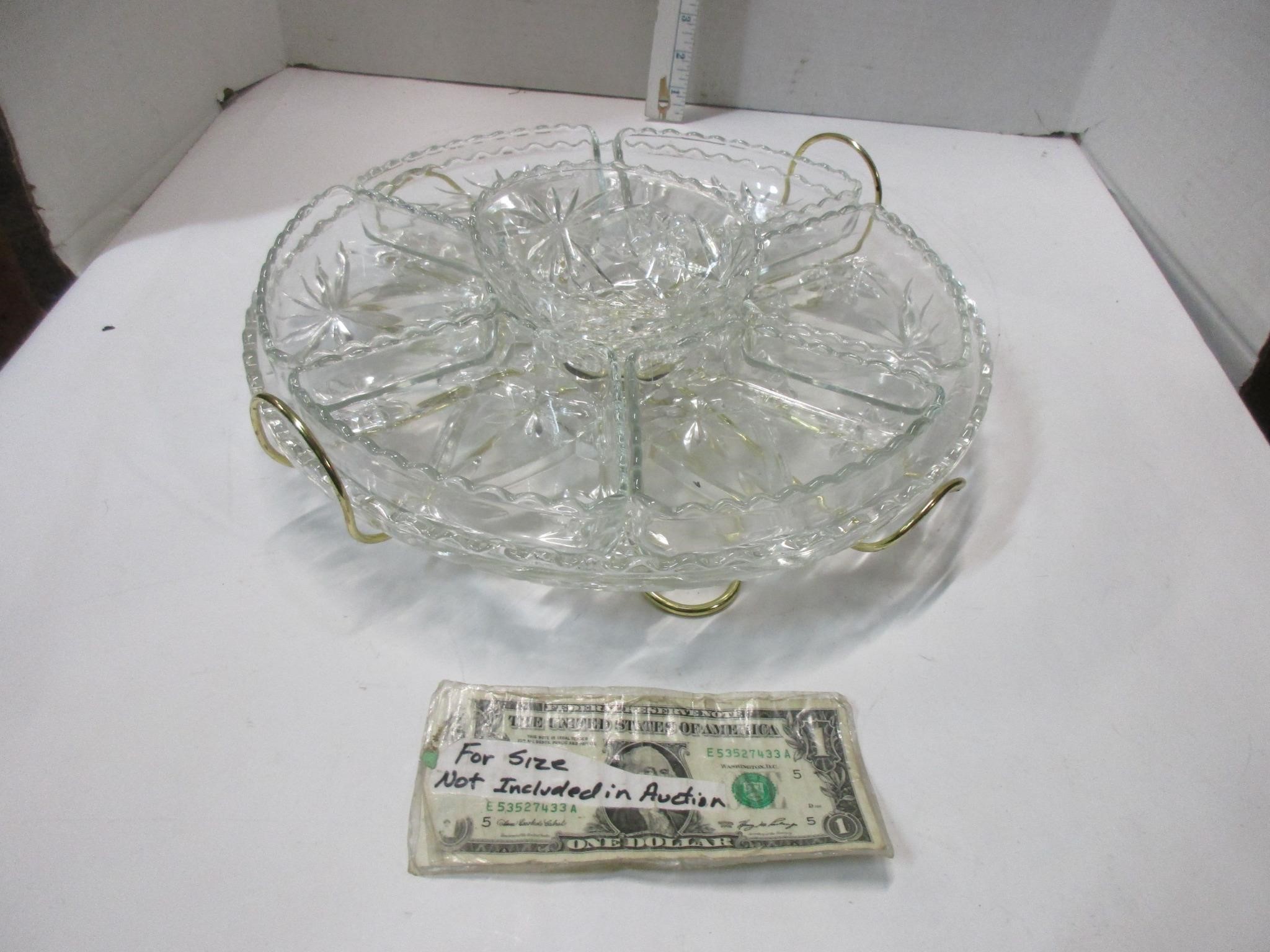 $Deal Nice glass Lazy Susan relish tray