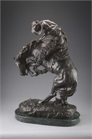 Western Bronze Sculpture, titled "The Rattlesnake"