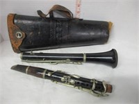ANTIQUE CLARINET WOOD SHAFT IN LEATHER CASE