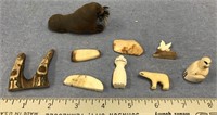 Lot with several fossilized ivory and antler piece