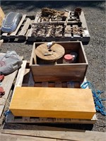 Wood Box, Partial Spool of Rope & Misc