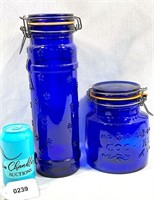 Vintage Cobalt Blue Glass Jars Cookie Pasta