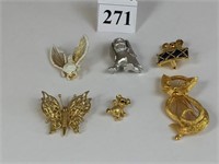 GROUP OF MONET PINS DOG BEE CAT BUTTERFLY AND