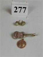 OPAL EARRINGS AND GUITAR WITH HAT PIN MADE IN