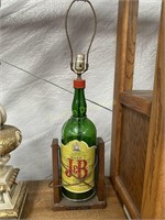 Large J&B Whiskey Bottle Lamp on pour stand