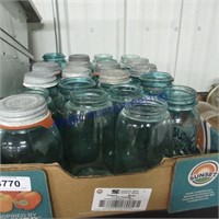Blue canning jars, some w/ zinc lids
