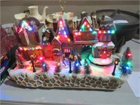 CERAMIC LIGHTED SNOW VILLAGE W/MOVEMENT & IT WORKS