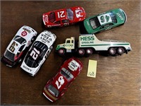 5 Die Cast Cars & Hess Gasoline Truck & Trailer